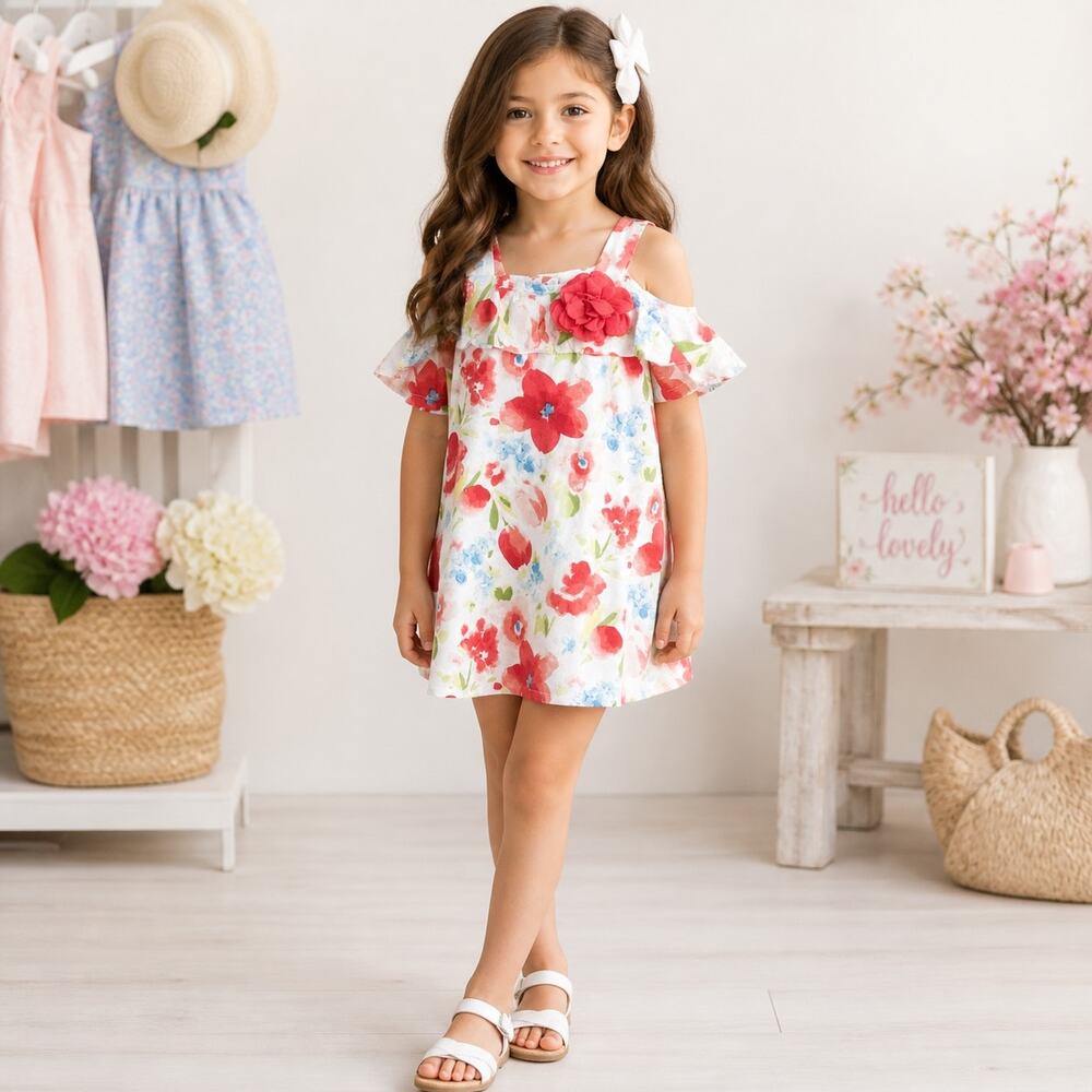 Janie and Jack White Red Multicolor Floral Sun Dress 2T